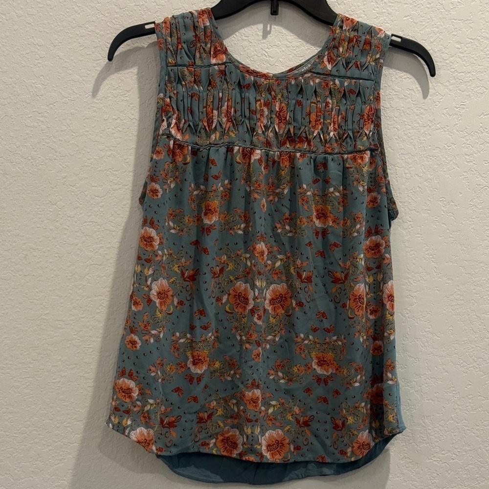 Daniel Rainn Orange Smocked Sleeveless‎ Tank Top